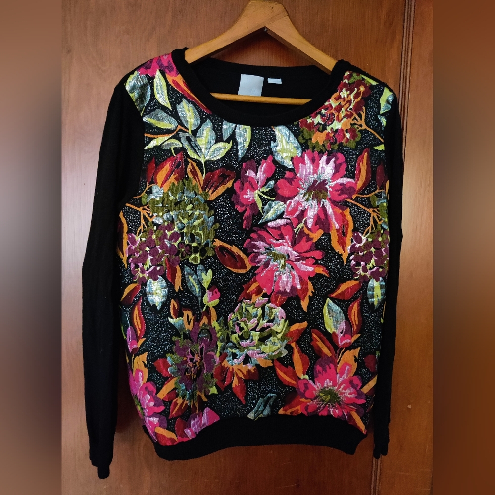 Shiny Metallic Lamé Floral Print Top
